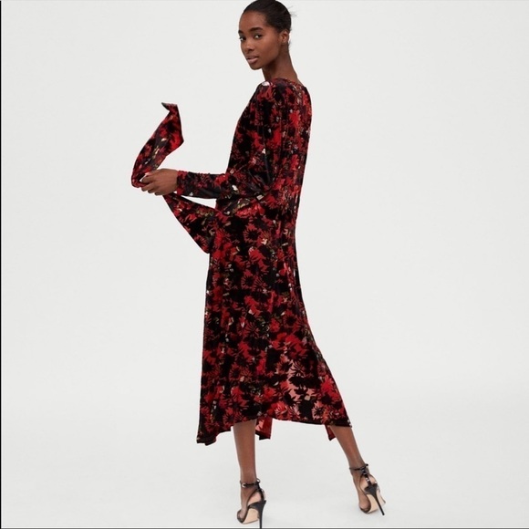 ZARA DEVORE VELVET FLORAL MIDI DRESS - Picture 1 of 8
